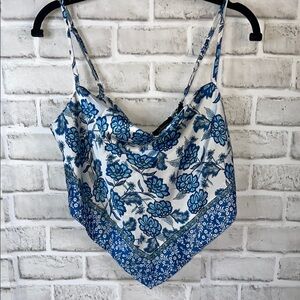 Japna Asymmetrical Blue and White Camisole Top with Back Tie